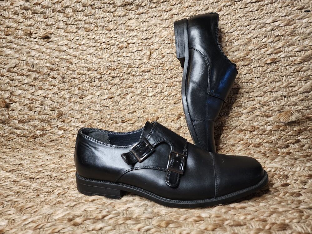 Steve Madden Men’s Double Monk Strap Black Leather Dress Shoes Size 7